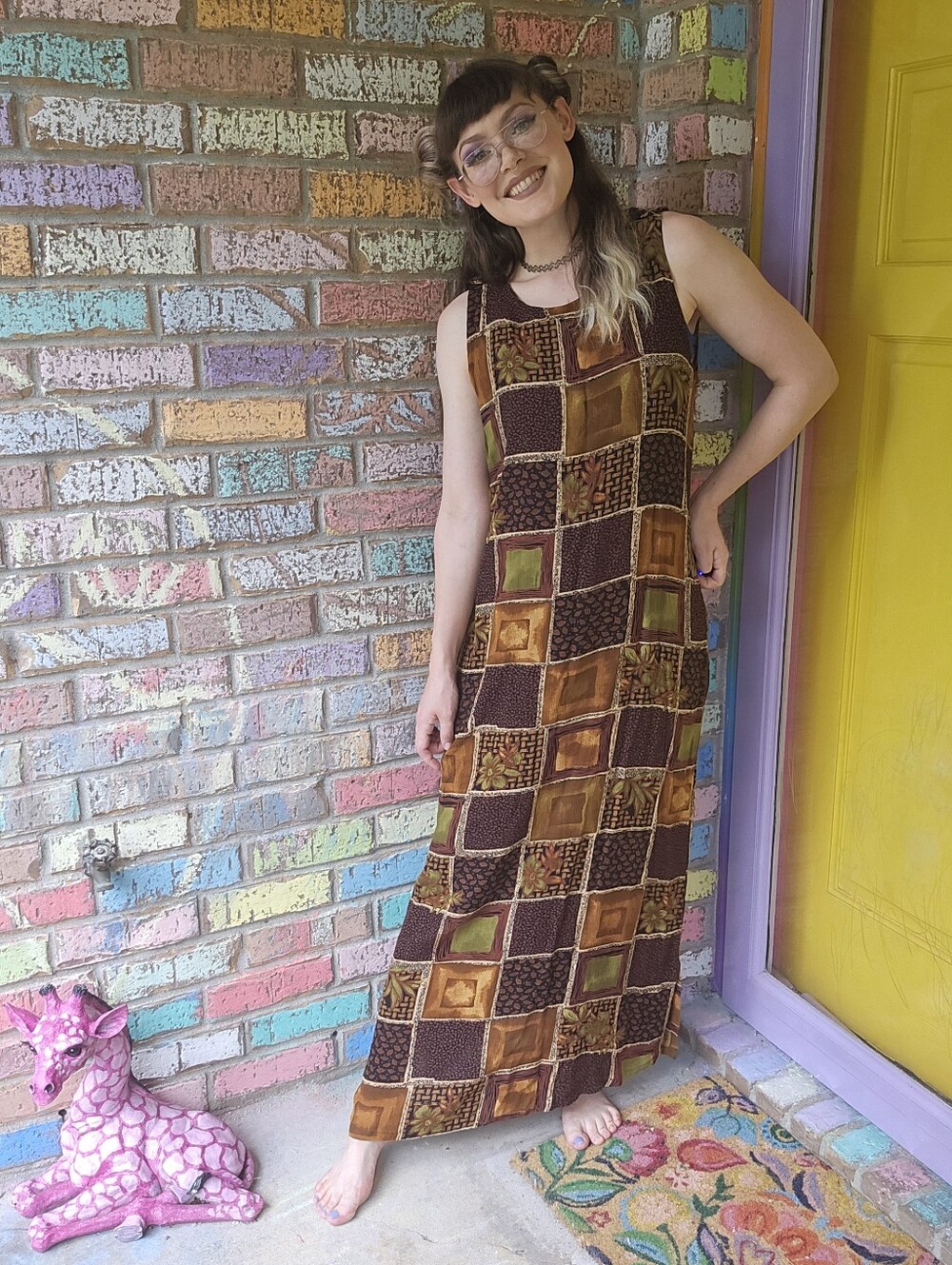 Dressing Clio 90's Vintage Women’s Maxi Dress Earth Tine Brown & Green